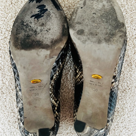 ❤️ SERGIO ROSSI SNAKESKIN PYTHON STILETTO 4" HEELS 38 BROWN GRAY CLOSED TOE PUMP - Picture 10 of 11